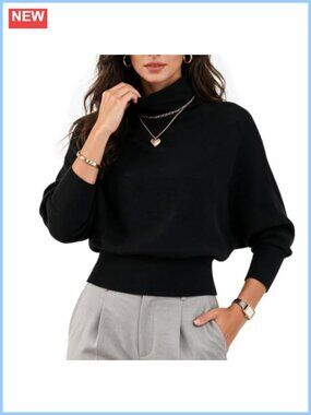 Women's Turtleneck Pullover Sweater Batwing Dolman Sleeve Knit Top